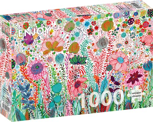 1000 Pieces Jigsaw Puzzle for Adults – Matte Finish, Soft Touch, Sturdy and Unique Pieces, Tight Fit, Vivid Colors, Missing Pieces Service – Neon Blooming Wild Flowers and Plants – by ENJOY Puzzle von Enjoy puzzle