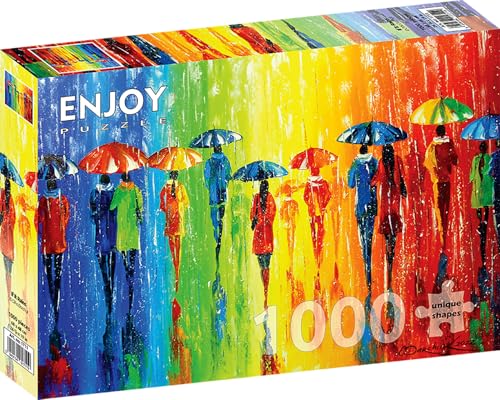 1000 Pieces Jigsaw Puzzle for Adults – Matte Finish, Soft Touch, Sturdy and Unique Pieces, Tight Fit, Vivid Colors, Missing Pieces Service – Rainbow Rain Walk with People and Umbrellas by ENJOY Puzzle von Enjoy puzzle