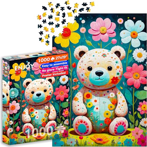 1000 Pieces Jigsaw Puzzle for Adults – Matte Finish, Soft Touch, Sturdy and Unique Pieces, Tight Fit, Vivid Colors, Missing Pieces Service – Teddy Bear in Flower Garden Illustration – by ENJOY Puzzle 1000 Pieces Jigsaw Puzzle for Adults – Matte Finish, Soft Touch, Sturdy and Unique Pieces, Tight Fit, Vivid Colors, Missing Pieces Service – Teddy Bear in Flower Garden Illustration – by ENJOY Puzzle von Enjoy puzzle