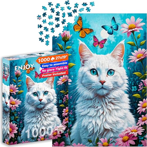1000 Pieces Jigsaw Puzzle for Adults – Matte Finish, Soft Touch, Sturdy and Unique Pieces, Tight Fit, Vivid Colors, Missing Pieces Service – White Cat in Flower Garden Illustration – by ENJOY Puzzle 1000 Pieces Jigsaw Puzzle for Adults – Matte Finish, Soft Touch, Sturdy and Unique Pieces, Tight Fit, Vivid Colors, Missing Pieces Service – White Cat in Flower Garden Illustration – by ENJOY Puzzle von Enjoy puzzle