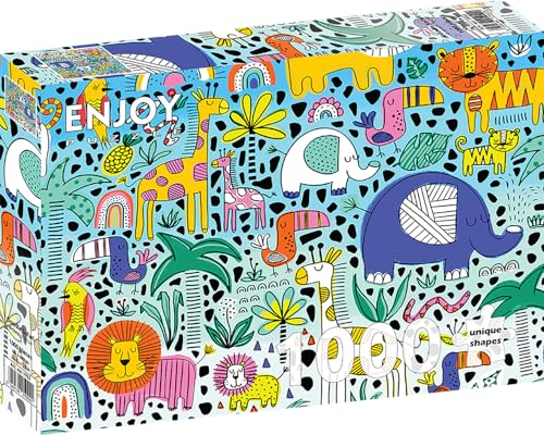 1000 Pieces Jigsaw Puzzle for Adults – Matte Finish, Soft Touch, Sturdy and Unique Pieces, Tight Fit, Vivid Colors, Missing Pieces Service – Fun Tropical Animals Doodle Illustration – by ENJOY Puzzle von Enjoy puzzle