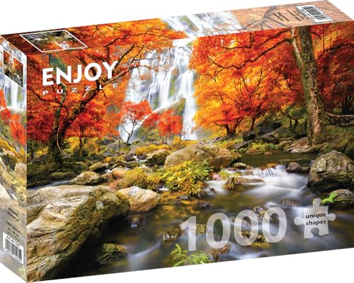 1000 Pieces Jigsaw Puzzle for Adults – Matte Finish, Soft Touch, Sturdy and Unique Pieces, Tight Fit, Vivid Colors, Missing Pieces Service – Waterfall in Autumn Forest Landscape – by ENJOY Puzzle von Enjoy puzzle