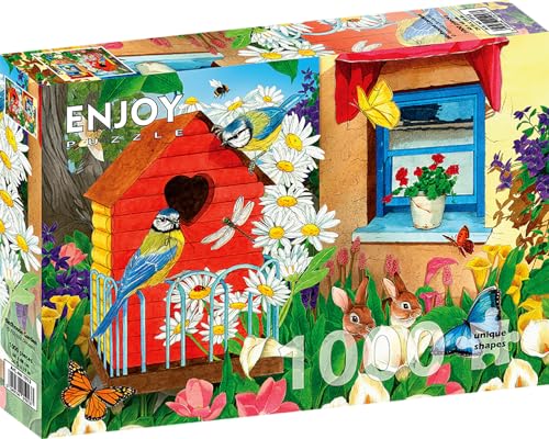 1000 Pieces Jigsaw Puzzle for Adults – Matte Finish, Soft Touch, Sturdy and Unique Pieces, Tight Fit, Vivid Colors, Missing Pieces Service – Flower Garden with Bird House and Bunnies – by ENJOY Puzzle von Enjoy puzzle