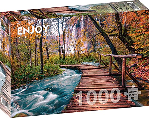 1000 Pieces Jigsaw Puzzle for Adults – Matte Finish, Soft Touch, Sturdy and Unique Pieces, Tight Fit, Vivid Colors, Missing Pieces Service – Forest River in Autumn Nature Landscape – by ENJOY Puzzle von Enjoy puzzle