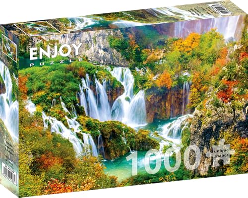 1000 Pieces Jigsaw Puzzle for Adults – Matte Finish, Soft Touch, Sturdy and Unique Pieces, Tight Fit, Vivid Colors, Missing Pieces Service – Waterfall in Autumn Forest Landscape – by ENJOY Puzzle von Enjoy puzzle