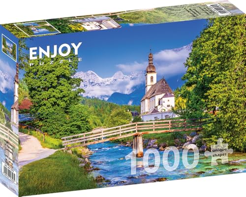 1000 Pieces Jigsaw Puzzle for Adults – Matte Finish, Soft Touch, Sturdy and Unique Pieces, Tight Fit, Vivid Colors, Missing Pieces Service – River Landscape with Picturesque Church – by ENJOY Puzzle von Enjoy puzzle