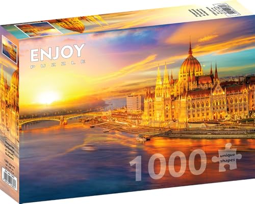 1000 Pieces Jigsaw Puzzle for Adults – Matte Finish, Soft Touch, Sturdy and Unique Pieces, Tight Fit, Vivid Colors, Missing Pieces Service – Budapest Sunset Landscape with Parliament – by ENJOY Puzzle von Enjoy puzzle