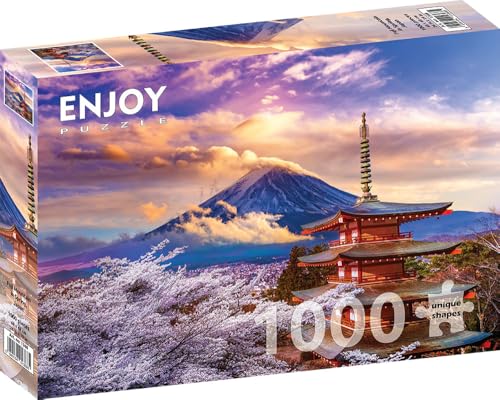 1000 Pieces Jigsaw Puzzle for Adults – Matte Finish, Soft Touch, Sturdy and Unique Pieces, Tight Fit, Vivid Colors, Missing Pieces Service – Fuji Mountain Landscape with Cherry Blossom by ENJOY Puzzle von Enjoy puzzle