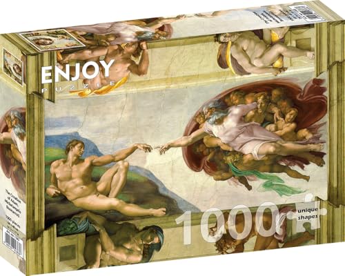 1000 Pieces Jigsaw Puzzle – Matte Finish, Soft Touch, Sturdy and Unique Pieces, Tight Fit, Vivid Colors, Missing Pieces Service – Adam Creation Michelangelo Famous Renaissance Painting by ENJOY Puzzle von Enjoy puzzle