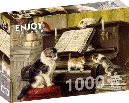 1000 Pieces Jigsaw Puzzle – Matte Finish, Soft Touch, Sturdy and Unique Pieces, Tight Fit, Vivid Colors, Missing Pieces Service – Cat and Kittens at Piano – Ronner Knip Famous Painting by ENJOY Puzzle von Enjoy puzzle