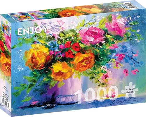 1000 Pieces Jigsaw Puzzle for Adults – Matte Finish, Soft Touch, Sturdy and Unique Pieces, Tight Fit, Vivid Colors, Missing Pieces Service – Yellow and Pink Roses in Flowers Bouquet – by ENJOY Puzzle von Enjoy puzzle