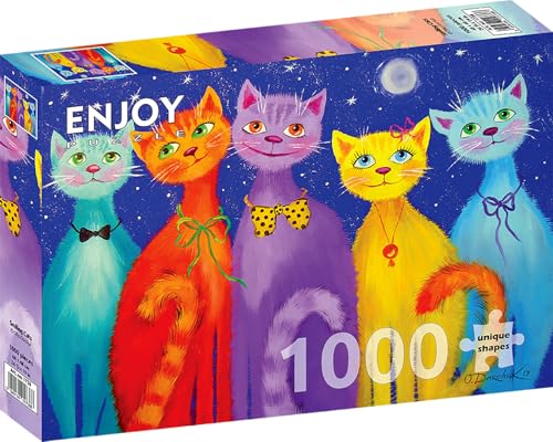 1000 Pieces Jigsaw Puzzle for Adults – Matte Finish, Soft Touch, Sturdy and Unique Pieces, Tight Fit, Vivid Colors, Missing Pieces Service – Happy and Cute Whimsical Cats Painting – by ENJOY Puzzle von Enjoy puzzle