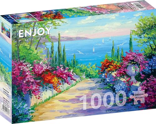 1000 Pieces Jigsaw Puzzle for Adults – Matte Finish, Soft Touch, Sturdy and Unique Pieces, Tight Fit, Vivid Colors, Missing Pieces Service – Sunny Landscape of Flower Road to the Sea – by ENJOY Puzzle von Enjoy puzzle