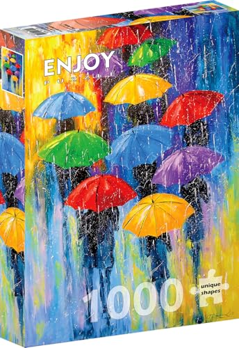 1000 Pieces Jigsaw Puzzle for Adults – Matte Finish, Soft Touch, Sturdy and Unique Pieces, Tight Fit, Vivid Colors, Missing Pieces Service – Rain Walk with People and Fun Umbrellas – by ENJOY Puzzle von Enjoy puzzle