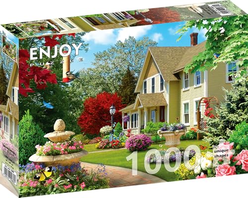 1000 Pieces Jigsaw Puzzle for Adults – Matte Finish, Soft Touch, Sturdy and Unique Pieces, Tight Fit, Vivid Colors, Missing Pieces Service – House in Summer Flowers Garden Landscape – by ENJOY Puzzle von Enjoy puzzle