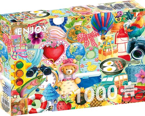 1000 Pieces Jigsaw Puzzle for Adults – Matte Finish, Soft Touch, Sturdy and Unique Pieces, Tight Fit, Vivid Colors, Missing Pieces Service – Fun Collage of Vintage Random Things – by ENJOY Puzzle von Enjoy puzzle