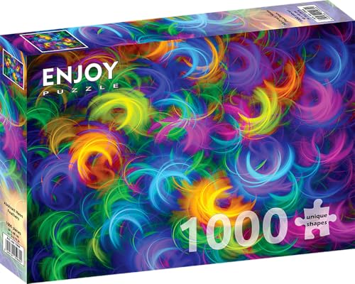 1000 Pieces Jigsaw Puzzle for Adults – Matte Finish, Soft Touch, Sturdy and Unique Pieces, Tight Fit, Vivid Colors, Missing Pieces Service – Multicolor Abstract Glowing Neon Feathers – by ENJOY Puzzle von Enjoy puzzle