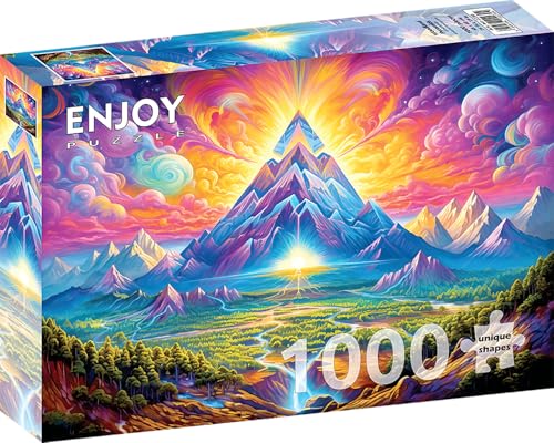 1000 Pieces Jigsaw Puzzle – Matte Finish, Soft Touch, Sturdy and Unique Pieces, Tight Fit, Vivid Colors, Missing Pieces Service – Mountains Trees Woodland in Magical Sunset Landscape – by ENJOY Puzzle von Enjoy puzzle