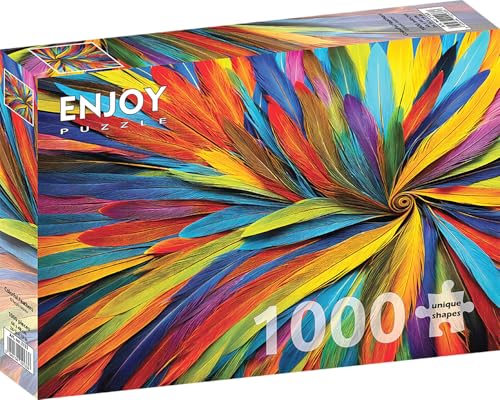 1000 Pieces Jigsaw Puzzle – Matte Finish, Soft Touch, Sturdy and Unique Pieces, Tight Fit, Vivid Colors, Missing Pieces Service – Abstract Colorful Rainbow Feathers Swirl Illustration by ENJOY Puzzle von Enjoy puzzle