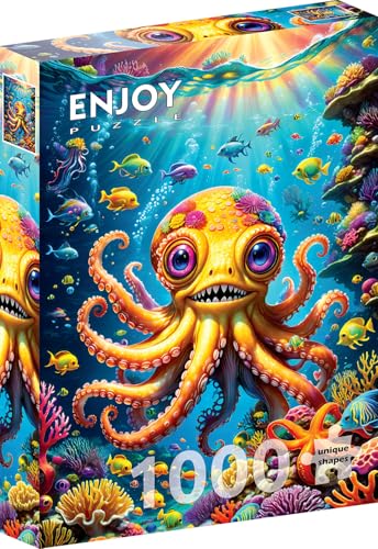 1000 Pieces Jigsaw Puzzle – Matte Finish, Soft Touch, Sturdy and Unique Pieces, Tight Fit, Vivid Colors, Missing Pieces Service – Underwater Cute Octopus with Sea Fish and Coral Reef – by ENJOY Puzzle von Enjoy puzzle