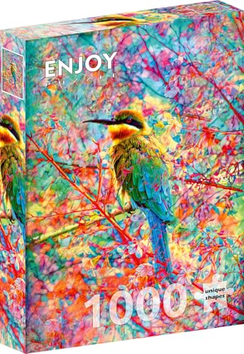 1000 Pieces Jigsaw Puzzle – Matte Finish, Soft Touch, Sturdy and Unique Pieces, Tight Fit, Vivid Colors, Missing Pieces Service – Little Bird on Colorful Mosaic Flower Tree Branch – by ENJOY Puzzle von Enjoy puzzle