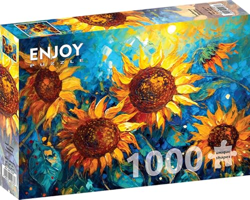 1000 Pieces Jigsaw Puzzle for Adults – Matte Finish, Soft Touch, Sturdy and Unique Pieces, Tight Fit, Vivid Colors, Missing Pieces Service – Blooming Sunflower Garden in Oil Painting – by ENJOY Puzzle von Enjoy puzzle