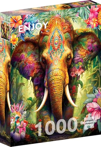 1000 Pieces Jigsaw Puzzle for Adults – Matte Finish, Soft Touch, Sturdy and Unique Pieces, Tight Fit, Vivid Colors, Missing Pieces Service – Flower Elephant in Tropical Forest – by ENJOY Puzzle von Enjoy puzzle