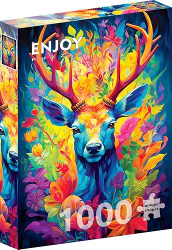 1000 Pieces Jigsaw Puzzle for Adults – Matte Finish, Soft Touch, Sturdy and Unique Pieces, Tight Fit, Vivid Colors, Missing Pieces Service – Wild Deer Stag in Colorful Flower Forest – by ENJOY Puzzle von Enjoy puzzle