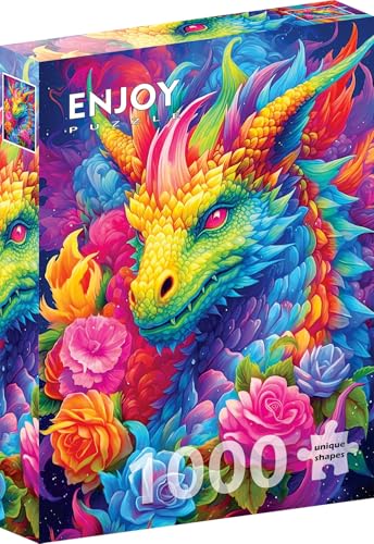 1000 Pieces Jigsaw Puzzle for Adults – Matte Finish, Soft Touch, Sturdy and Unique Pieces, Tight Fit, Vivid Colors, Missing Pieces Service – Rainbow Dragon in Flower Illustration – by ENJOY Puzzle von Enjoy puzzle