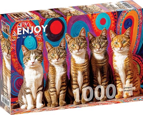 1000 Pieces Jigsaw Puzzle for Adults – Matte Finish, Soft Touch, Sturdy and Unique Pieces, Tight Fit, Vivid Colors, Missing Pieces Service – Curious Cats and Kittens Illustration – by ENJOY Puzzle von Enjoy puzzle