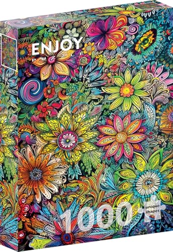 1000 Pieces Jigsaw Puzzle for Adults – Matte Finish, Soft Touch, Sturdy and Unique Pieces, Tight Fit, Vivid Colors, Missing Pieces Service – Whimsical Flowers in Hippie Pattern Collage by ENJOY Puzzle von Enjoy puzzle