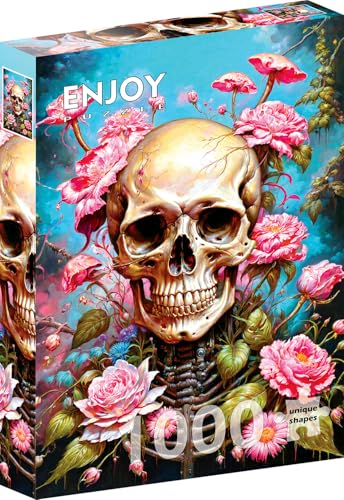 1000 Pieces Jigsaw Puzzle for Adults – Matte Finish, Soft Touch, Sturdy and Unique Pieces, Tight Fit, Vivid Colors, Missing Pieces Service – Skull Skeleton in Pink Roses Flower Garden by ENJOY Puzzle von Enjoy puzzle