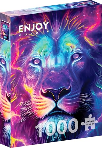 1000 Pieces Jigsaw Puzzle for Adults – Matte Finish, Soft Touch, Sturdy and Unique Pieces, Tight Fit, Vivid Colors, Missing Pieces Service – Magical Wild Lion Abstract Neon Portrait – by ENJOY Puzzle von Enjoy puzzle