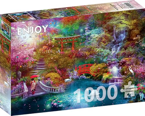 1000 Pieces Jigsaw Puzzle – Matte Finish, Soft Touch, Sturdy and Unique Pieces, Tight Fit, Vivid Colors, Missing Pieces Service – Magical Japanese Wild Garden with Waterfall and Pond – by ENJOY Puzzle von Enjoy puzzle