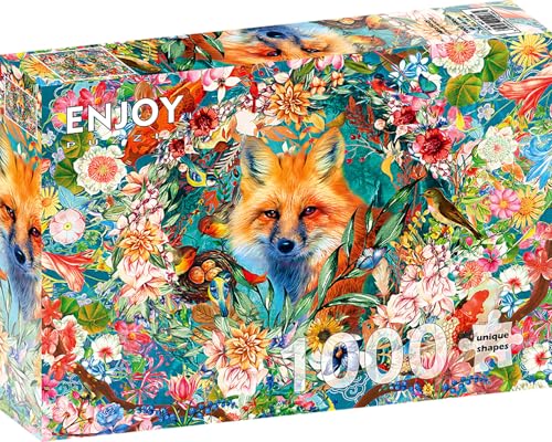 1000 Pieces Jigsaw Puzzle for Adults – Matte Finish, Soft Touch, Sturdy and Unique Pieces, Tight Fit, Vivid Colors, Missing Pieces Service – Wild Fox in Blooming Flowers Forest Collage by ENJOY Puzzle von Enjoy puzzle