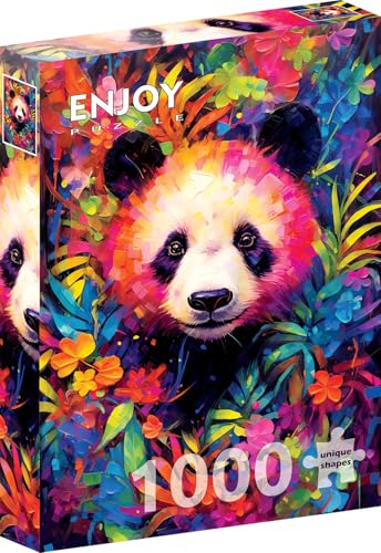 1000 Pieces Jigsaw Puzzle – Matte Finish, Soft Touch, Sturdy and Unique Pieces, Tight Fit, Vivid Colors, Missing Pieces Service – Cute Panda Bear and Flowers in Oil Painting Portrait – by ENJOY Puzzle von Enjoy puzzle