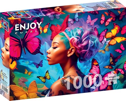 1000 Pieces Jigsaw Puzzle for Adults – Matte Finish, Soft Touch, Sturdy and Unique Pieces, Tight Fit, Vivid Colors, Missing Pieces Service – Beautiful Woman and Butterfly Illustration by ENJOY Puzzle von Enjoy puzzle