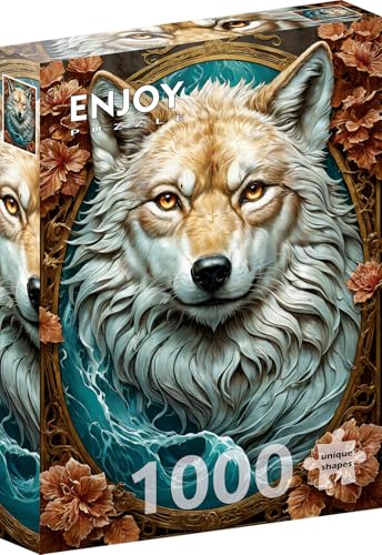 1000 Pieces Jigsaw Puzzle for Adults – Matte Finish, Soft Touch, Sturdy and Unique Pieces, Tight Fit, Vivid Colors, Missing Pieces Service – Wild Wolf in Flower Sea Fantasy Portrait – by ENJOY Puzzle von Enjoy puzzle