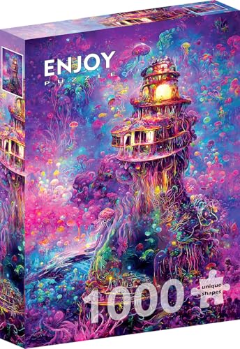 1000 Pieces Jigsaw Puzzle for Adults – Matte Finish, Soft Touch, Sturdy and Unique Pieces, Tight Fit, Vivid Colors, Missing Pieces Service – Fantasy Underwater Jellyfish Lighthouse – by ENJOY Puzzle von Enjoy puzzle