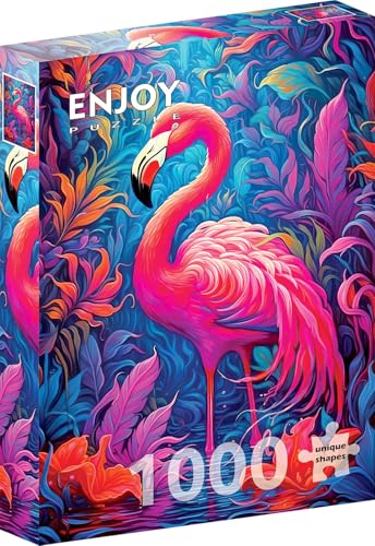 1000 Pieces Jigsaw Puzzle for Adults – Matte Finish, Soft Touch, Sturdy and Unique Pieces, Tight Fit, Vivid Colors, Missing Pieces Service – Pink Flamingo in Wild Forest Flower Pond – by ENJOY Puzzle von Enjoy puzzle