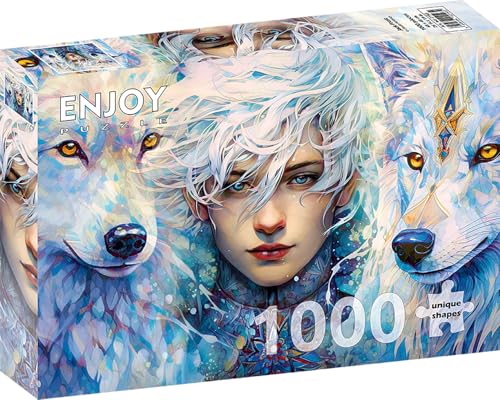 1000 Pieces Jigsaw Puzzle – Matte Finish, Soft Touch, Sturdy and Unique Pieces, Tight Fit, Vivid Colors, Missing Pieces Service – Young Boy Prince and Wolves in Fantasy Winter Portrait by ENJOY Puzzle von Enjoy puzzle