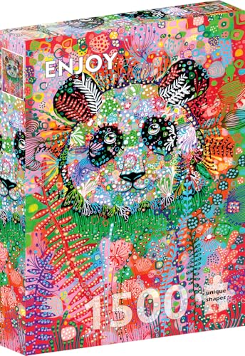 1500 Pieces Jigsaw Puzzle – Matte Finish, Soft Touch, Sturdy and Unique Pieces, Tight Fit, Vivid Colors, Missing Pieces Service – Whimsical Panda Hidden in Neon Flowers and Plants – by ENJOY Puzzle von Enjoy puzzle