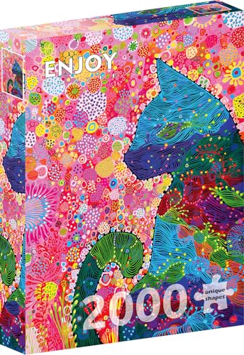 2000 Pieces Jigsaw Puzzle for Adults – Matte Finish, Soft Touch, Sturdy and Unique Pieces, Tight Fit, Vivid Colors, Missing Pieces Service – Whimsical Cat in Blooming Flower Garden – by ENJOY Puzzle von Enjoy puzzle