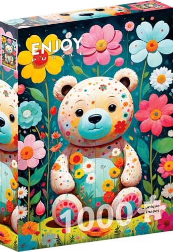 1000 Pieces Jigsaw Puzzle for Adults – Matte Finish, Soft Touch, Sturdy and Unique Pieces, Tight Fit, Vivid Colors, Missing Pieces Service – Teddy Bear in Flower Garden Illustration – by ENJOY Puzzle von Enjoy puzzle