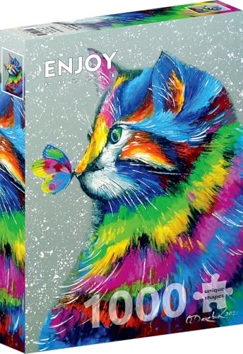 Enjoy Puzzle - 1000 Teile Jigsaw Puzzle für Erwachsene - Matte Finish, Soft Touch, Sturdy und Unique Pieces, Tight Fit, Vivid Colors, Modern Style - Cute Rainbow Cat and Butterfly Painting von Enjoy puzzle