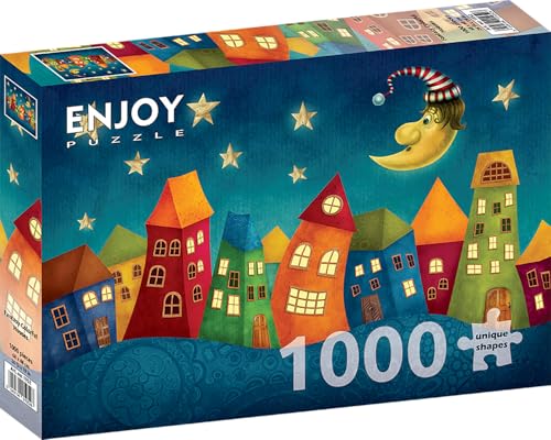 1000 Pieces Jigsaw Puzzle for Adults – Matte Finish, Soft Touch, Sturdy and Unique Pieces, Tight Fit, Vivid Colors, Missing Pieces Service – Fantasy Houses with Night Stars and Moon – by ENJOY Puzzle von Enjoy puzzle