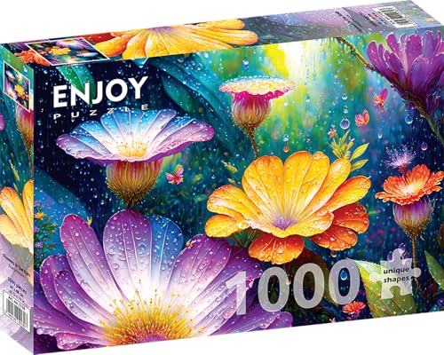 1000 Pieces Jigsaw Puzzle for Adults – Matte Finish, Soft Touch, Sturdy and Unique Pieces, Tight Fit, Vivid Colors, Missing Pieces Service – Flowers and Rain in Forest Illustration – by ENJOY Puzzle von Enjoy puzzle