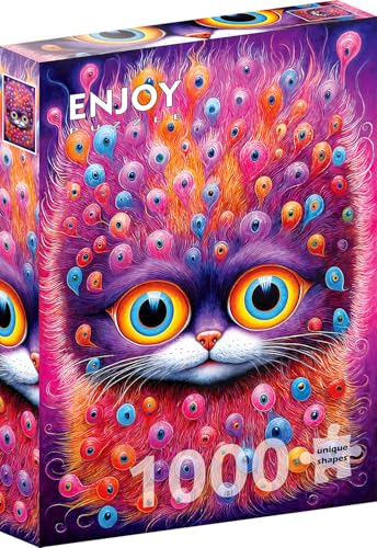 1000 Pieces Jigsaw Puzzle for Adults – Matte Finish, Soft Touch, Sturdy and Unique Pieces, Tight Fit, Vivid Colors, Missing Pieces Service – Abstract Cat with Many Funny Eyes – by ENJOY Puzzle von Enjoy puzzle