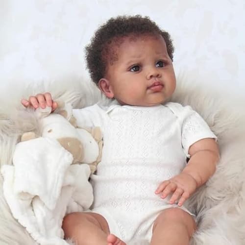 Enjoy with Love Neue 24inch Dunkelbraune Haut Reborn Baby Puppe lebensechte echte Baby Puppe Wurzelhaar Kunst Made 3D Haut Lifelike Baby Collectible Puppe (Brown Eyes) von Enjoy with Love