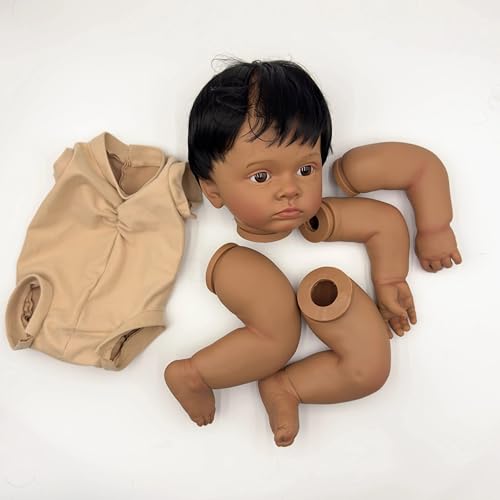 Enjoy with Love Neue 24inch Tutti Dunkelbraune Haut Lifelike Unfinished Reborn Puppe Kit gemalt DIY Spielzeug Puppe Teile mit Lockiges schwarzes Haar von Enjoy with Love